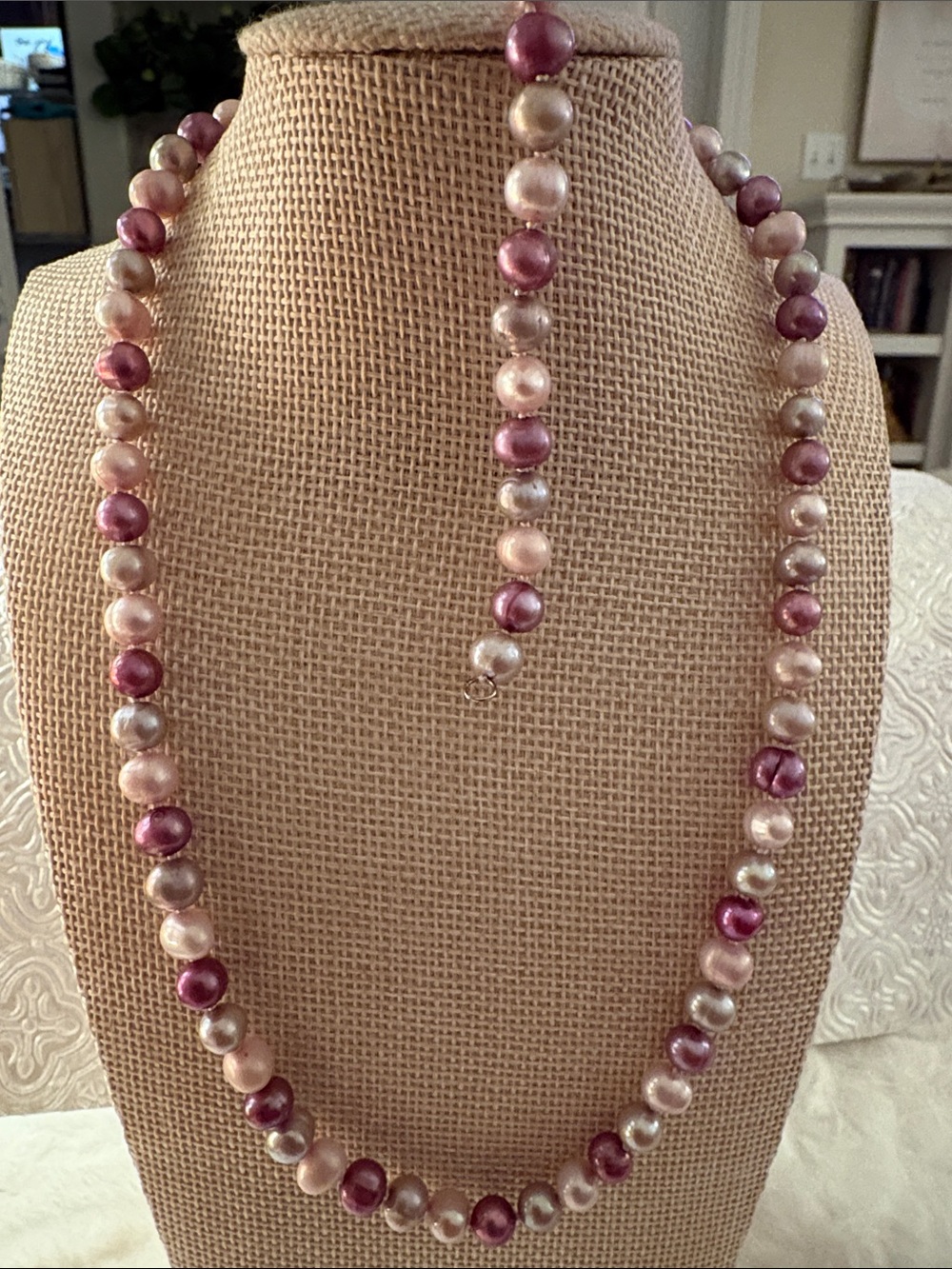 Multicolor Freshwater Pearl Necklace Purple Mauve Pink Gray Boho Thailand’s.